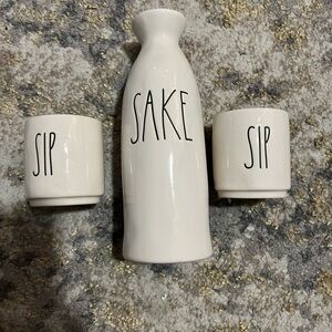Rae Dunn White Ceramic Sake Set with Text Design